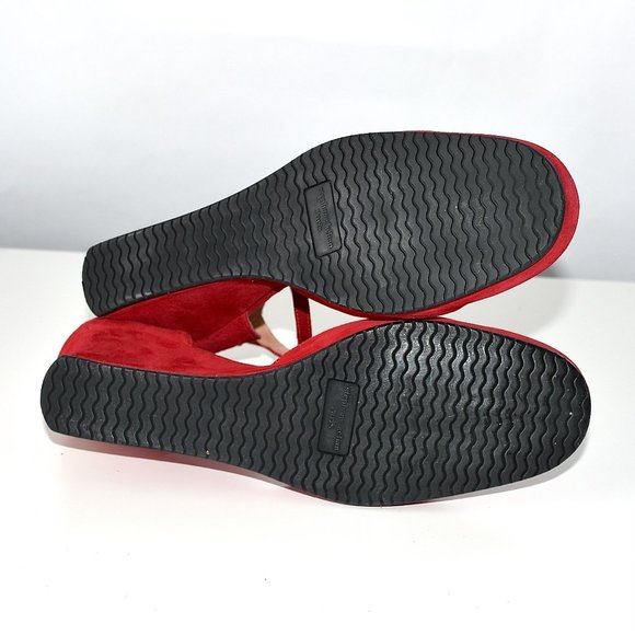 Stephane Kelian Made in FRANCE Red Suede 2.25” Wedge shoes Womens 6.5 - Picture 11 of 13